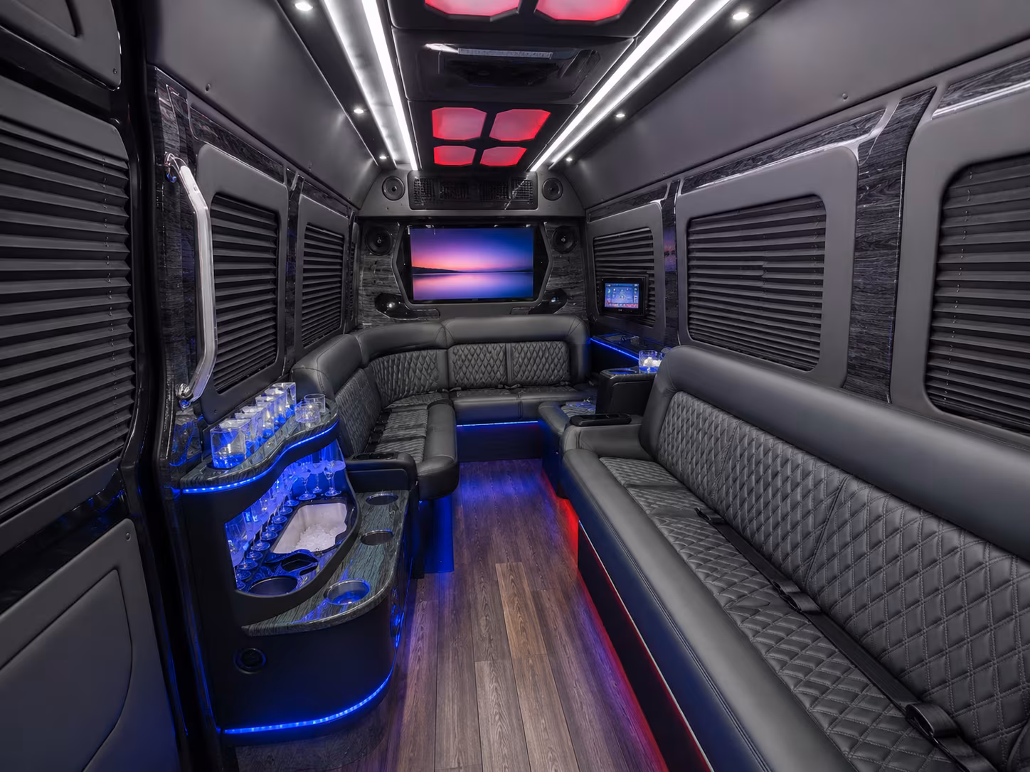 bloomfield 18 passenger party bus inside