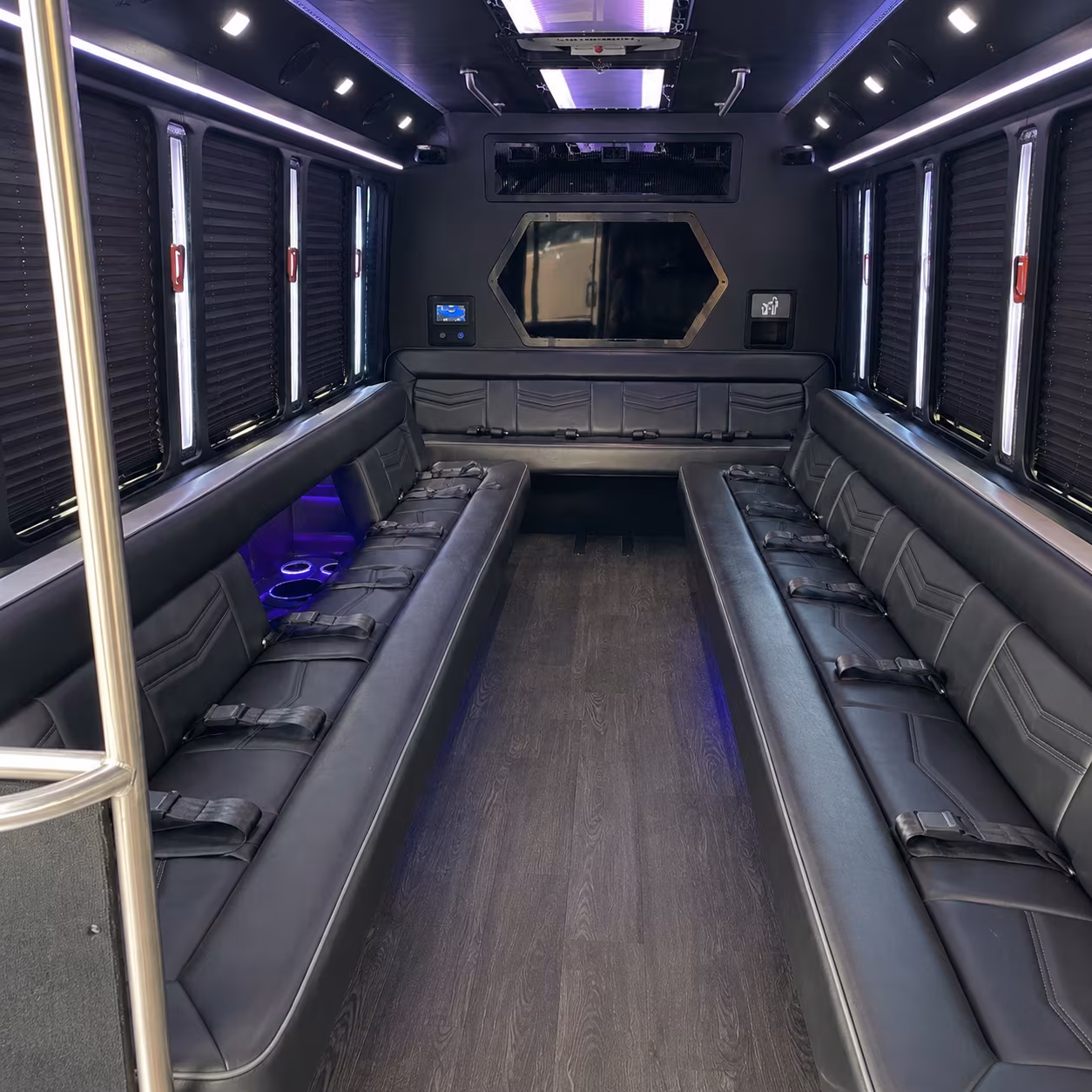 bloomfield 18 passenger party bus interior