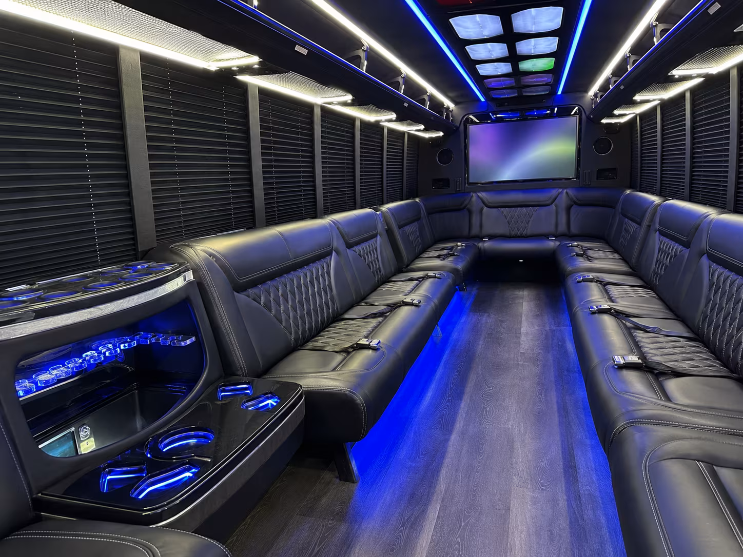 bloomfield 20 passenger party bus inside