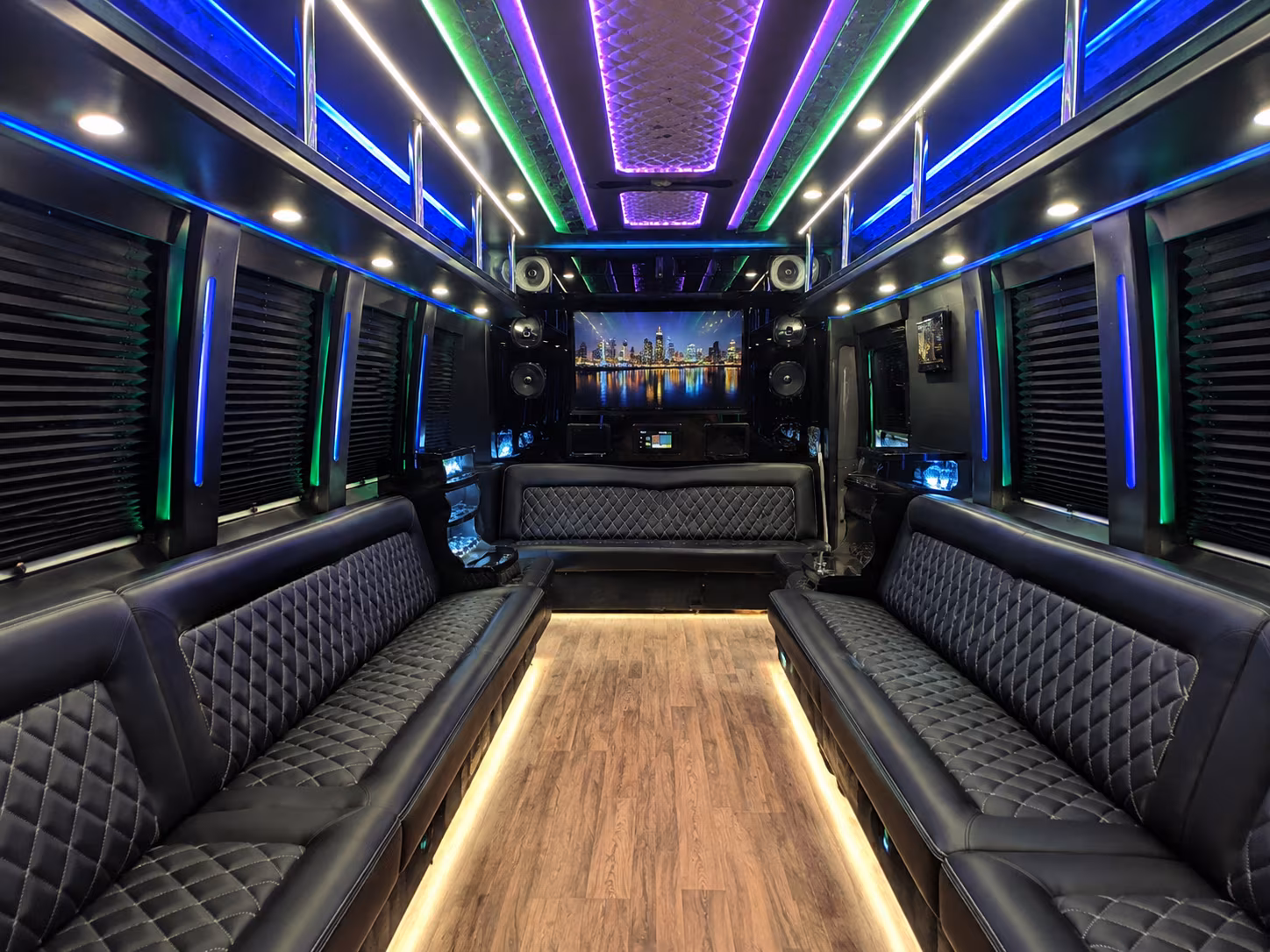 bloomfield 25 passenger party bus interior