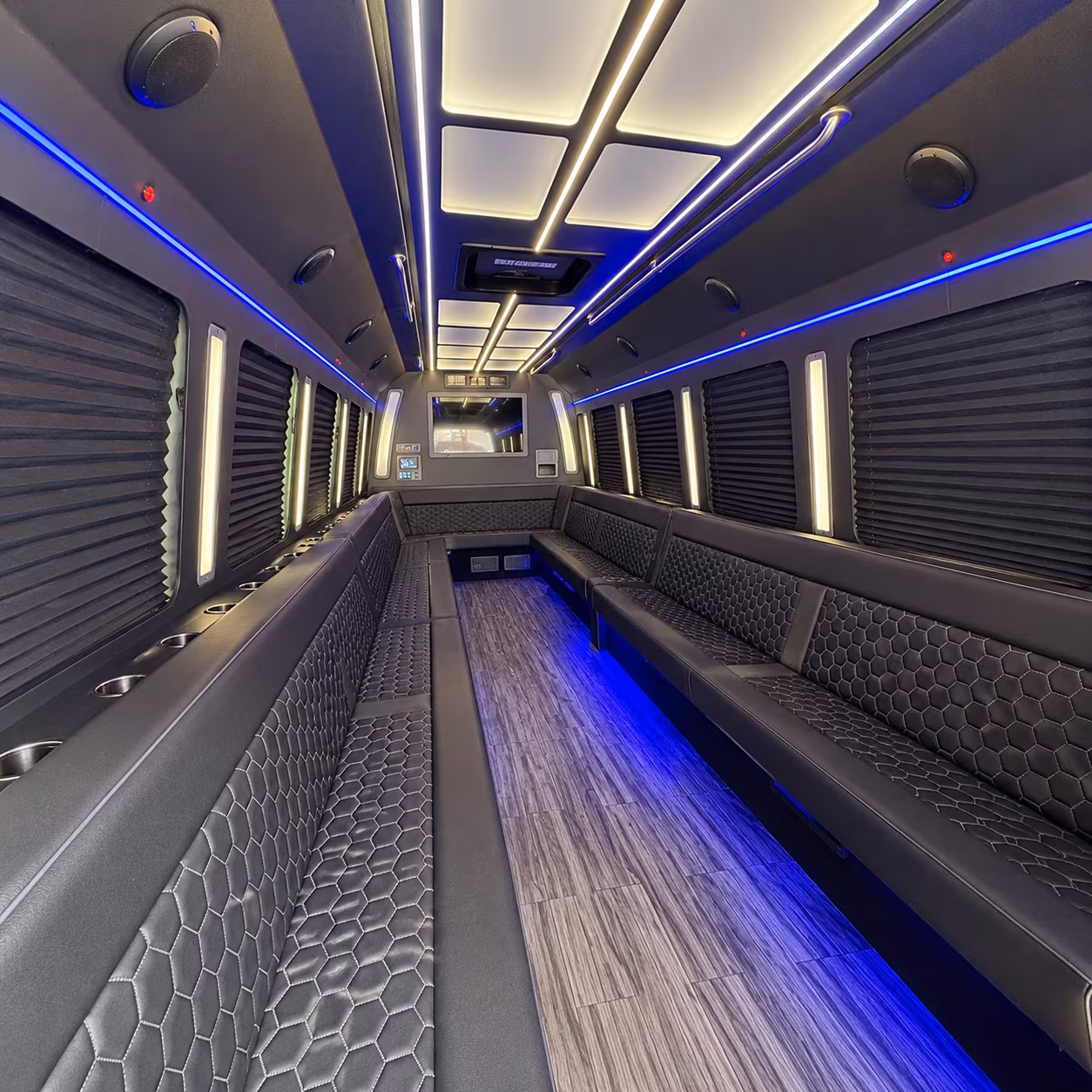 bloomfield 30 passenger party bus interior