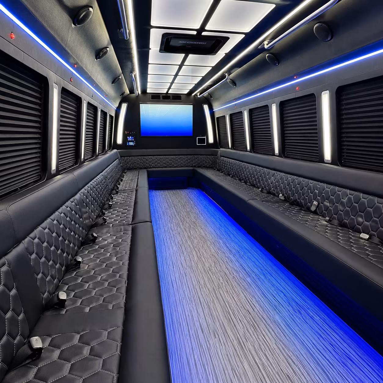 bloomfield 50 passenger party bus inside
